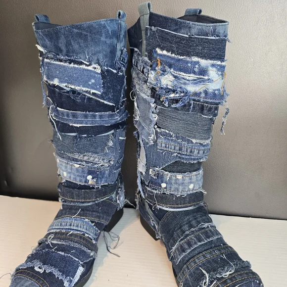 Custom Patchwork Denim Boots - Picture 2 of 8